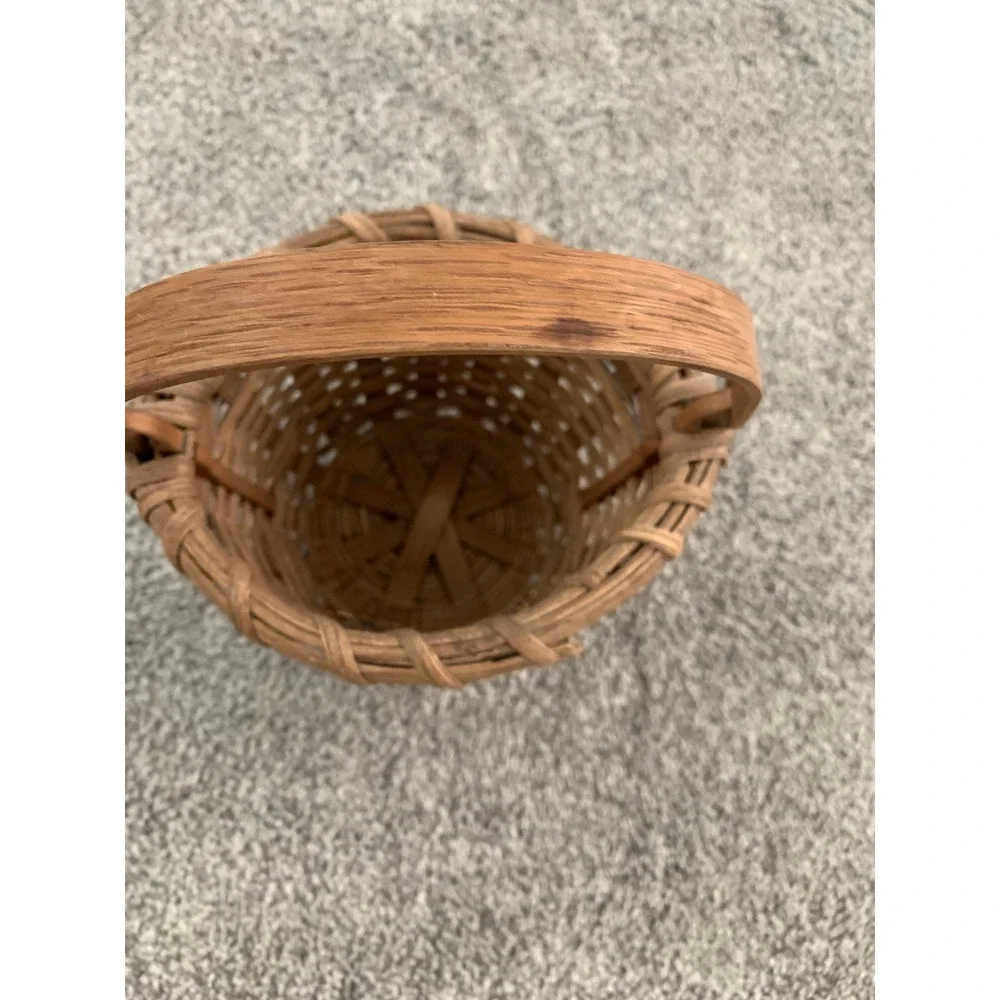 Vintage 1990 Hand Woven Wood Basket Rustic Cottagecore Boho Minimalist Retro 90s